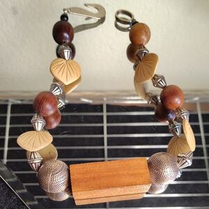Vintage Wood and S Silver (Lee) Beaded Bracelet